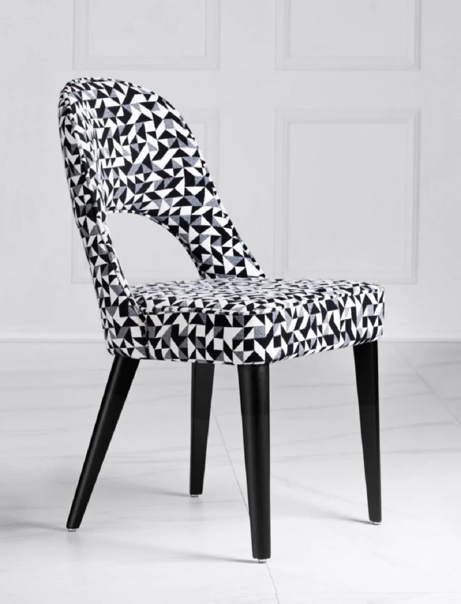 Luxury Art Deco dining chair set of 4 white / gray / black 49 x 61 x H. 89 cm - Elegant kitchen chairs with pattern - Dining room furniture - Luxury furniture - Art Deco furniture - Luxury furnishings
