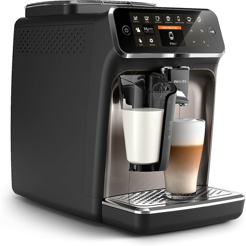 Philips 4300 Serie vollautomatische Espressomaschine - LatteGo Milchschaum, 8 Kaffeesorten, intuitive Touch-Display, schwarz,