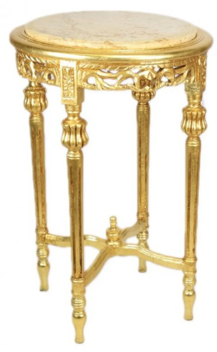 Baroque side table with cream-colored marble top round gold approx. 70 x 45 cm antique style - telephone flowers table B!