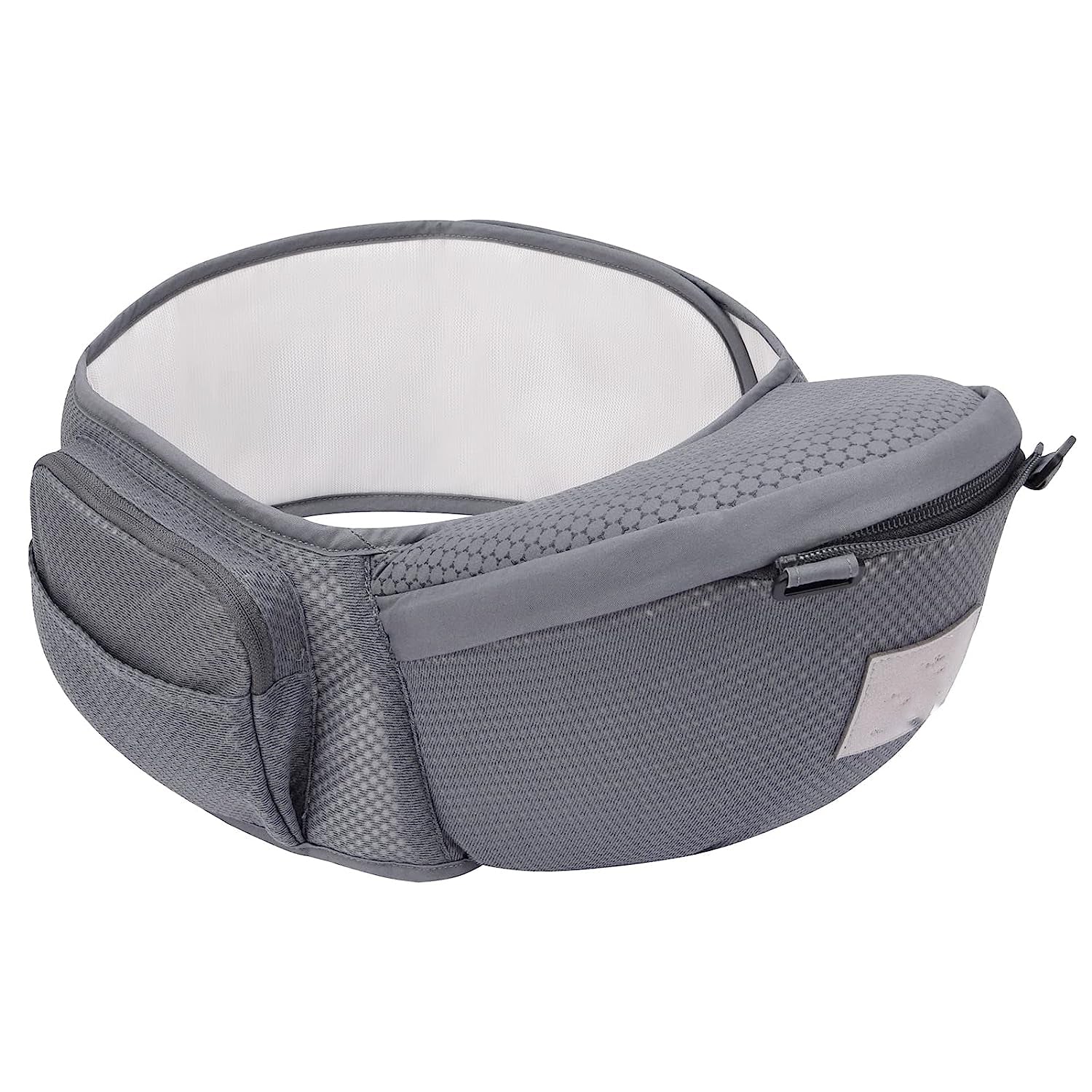 Babytrage für Neugeborene bis Kleinkinder, Baby-Hüfttrage mit Kopfhaube, Taillenverlängerung und 3 Beißpolstern (grau)
