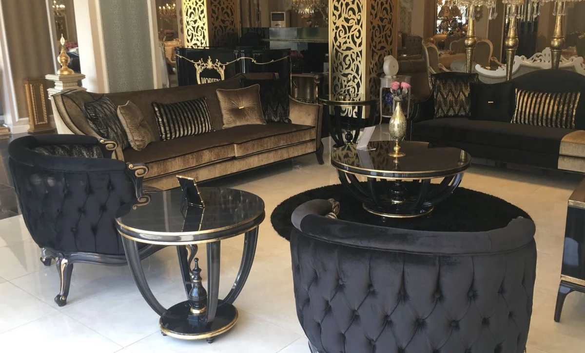 Luxury Baroque Sofa Gold / Black 250 x 90 x H. 100 cm - Living Room Sofa in Baroque Style - Baroque Furniture - Noble & Magnificent