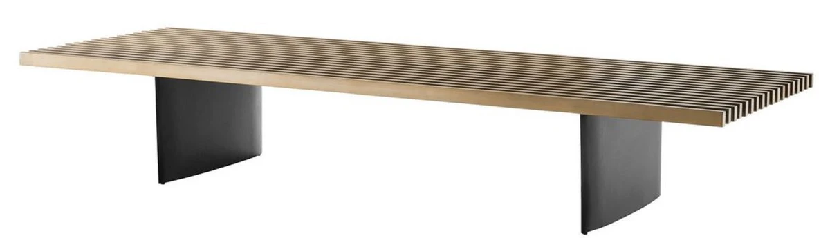 Luxury coffee table brass / black 220 x 78 x H. 38 cm - living room table with stainless steel table top - luxury furniture