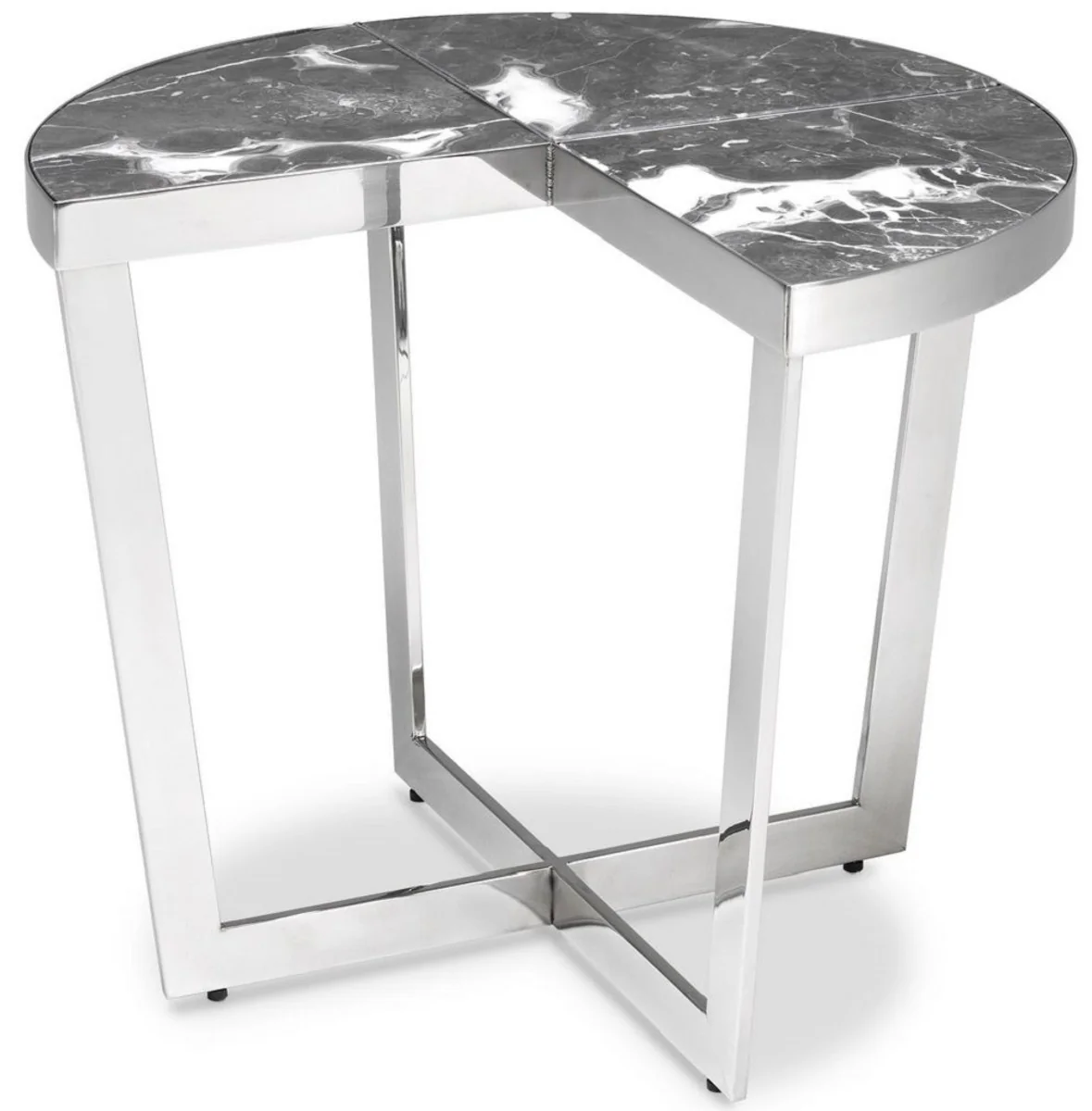 Luxury side table silver / gray Ø 60 x H. 50.5 cm - stainless steel table with marble tops - luxury living room furniture