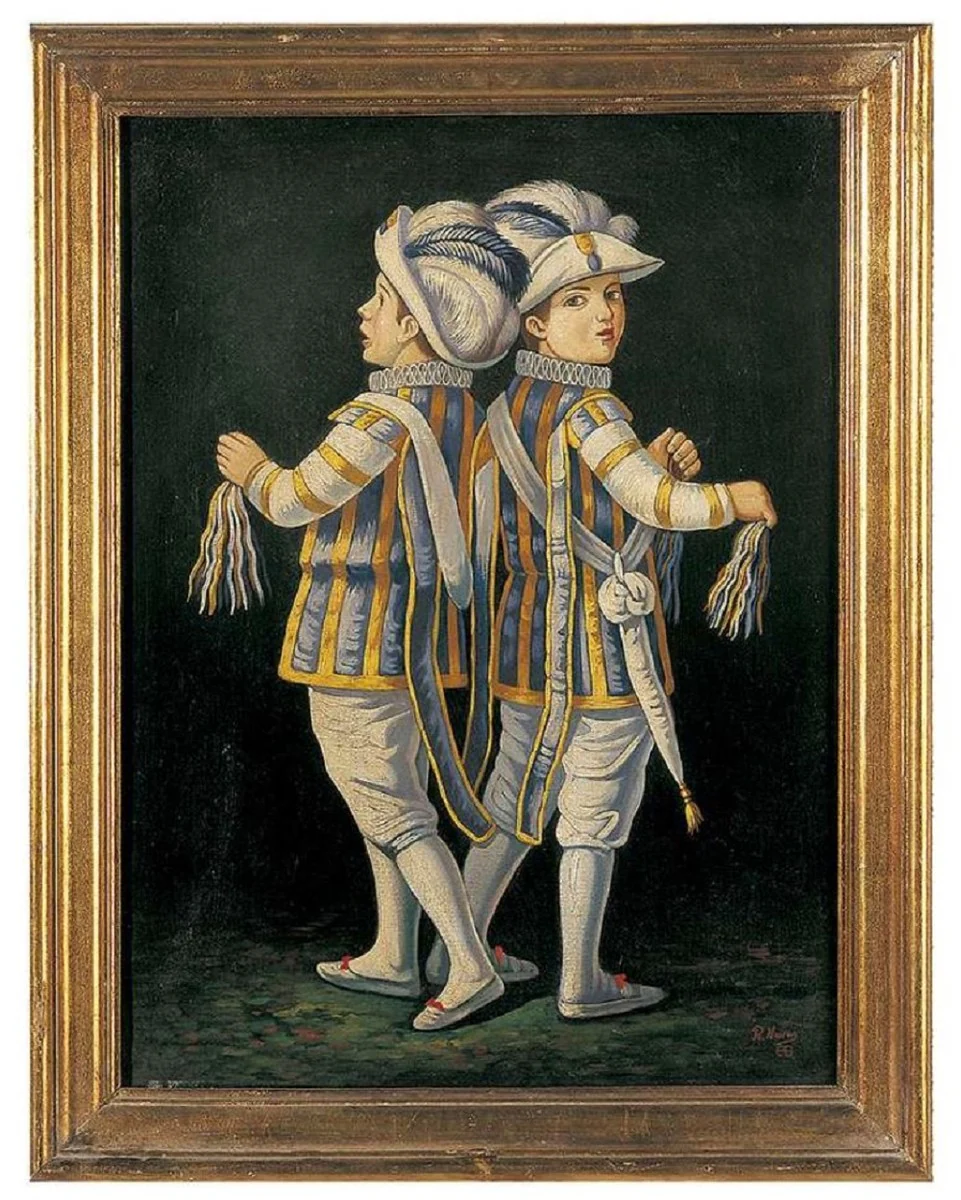 Luxury baroque oil painting twins blue / multicolored / gold 64 x H. 82 cm - hand-painted painting in baroque style - baroque wall decoration