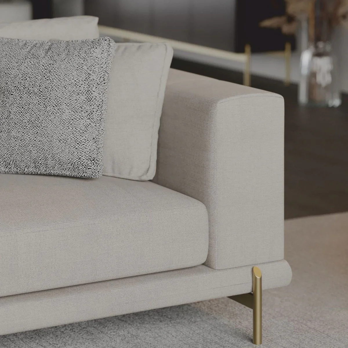 Luxus Sofa Grau / Messing 260 cm - Wohnzimmer & Hotel Möbel