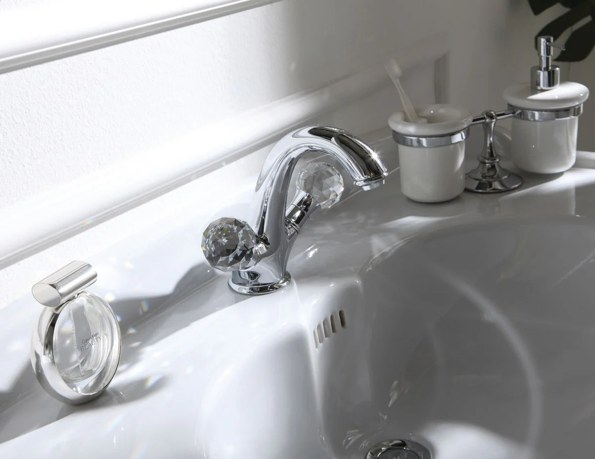 Luxury basin mixer with Swarovski crystal glass silver 13.5 x H. 16.5 cm - Luxury bathroom accessories Made in Italy