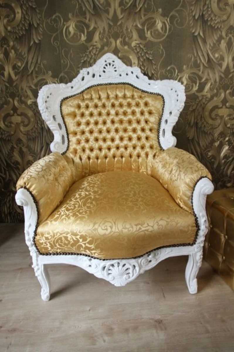 Barock Sessel King Gold Muster / Weiß 85 x 85 x H. 120 cm - Antik Stil Möbel