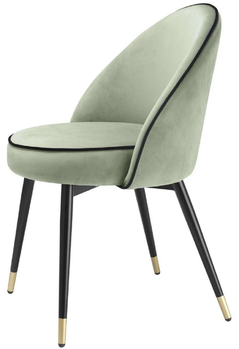 Luxury dining room chair set pistachio green / black / brass 55 x 64 x H. 83 cm - Dining room chairs with elegant velvet fabric - Dining room furniture