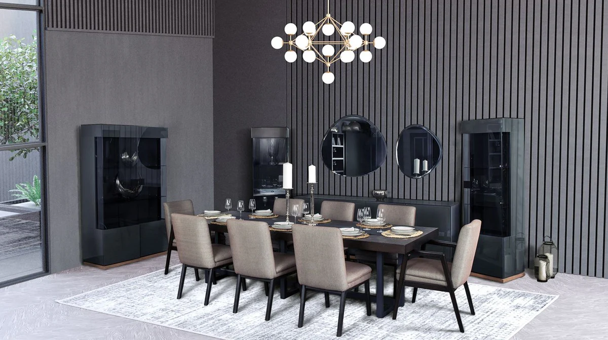 Luxury dining table dark brown / dark gray - various sizes - rectangular kitchen table with solid wood table top and metal legs - dining room furniture - kitchen furniture - luxury furniture