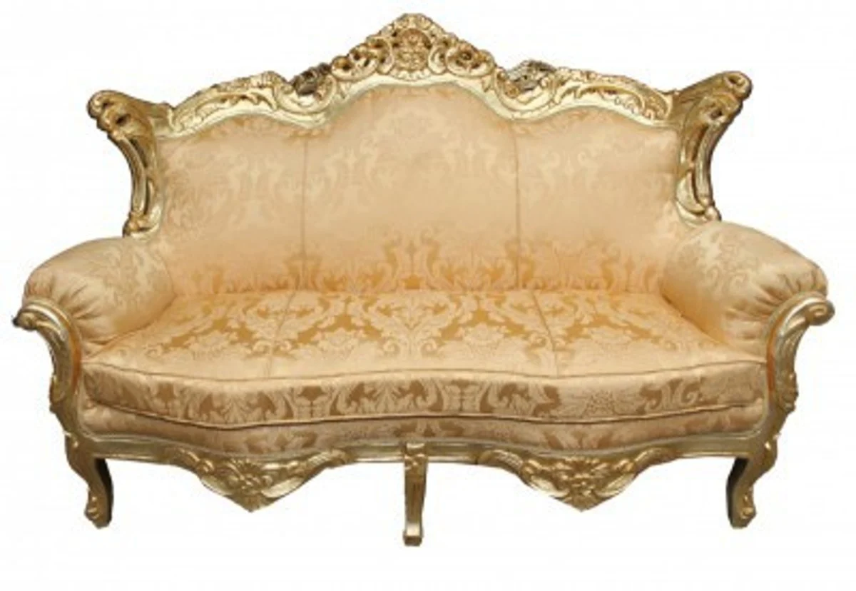 Barock Wohnzimmer Set Gold Blumen Muster/ Gold - 3er Sofa+2er Sofa + 1 Sessel