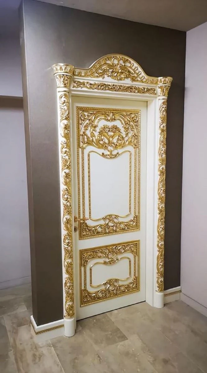 Luxury Baroque apartment door white / gold - Magnificent solid wood door with frame - Luxury furniture in the Baroque style - Baroque furniture - Hotel furniture - Baroque furnishings - Noble & magnificent