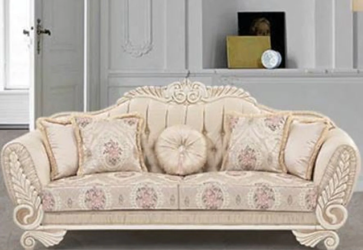 Luxury baroque sofa beige / cream / pink 227 x 87 x H. 107 cm - living room sofa with decorative pillows - living room furniture in the baroque style