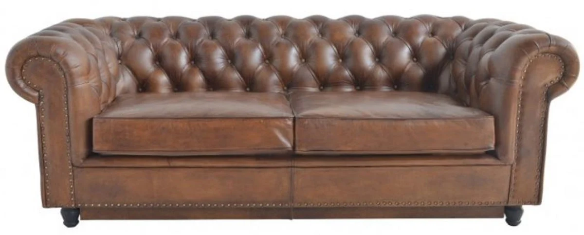 Luxury Chesterfield leather sofa bed brown 240 x 102-220 x H. 76 cm - Real leather living room sofa - Real leather living room furniture - Luxury leather furniture