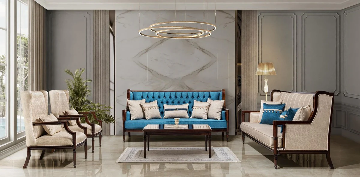 Luxury baroque sofa beige / dark brown 230 cm