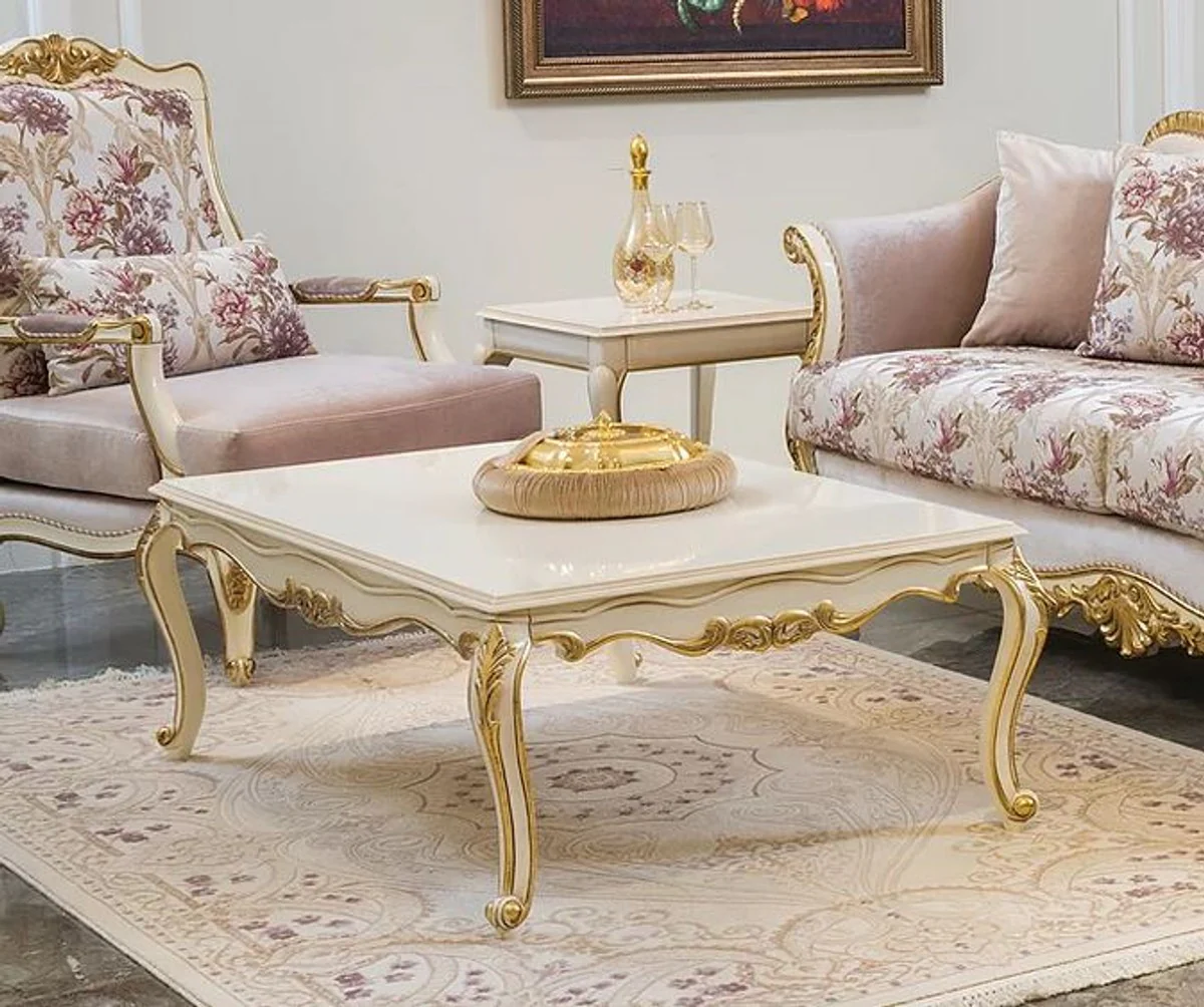 Luxury baroque living room set pink / white / gold - 2 baroque sofas & 2 baroque armchairs & 1 baroque coffee table - living room furniture in baroque style - baroque furniture - baroque furnishings
