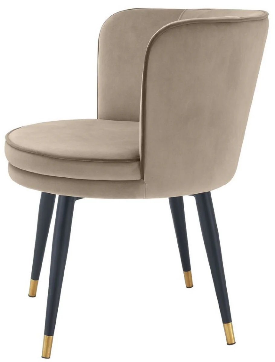 Luxury velvet dining chair with armrests Greige / Black / Brass 62 x 62 x H. 76 cm - Swivel kitchen chair - Swivel chair - Vintage retro chair - Dining room furniture