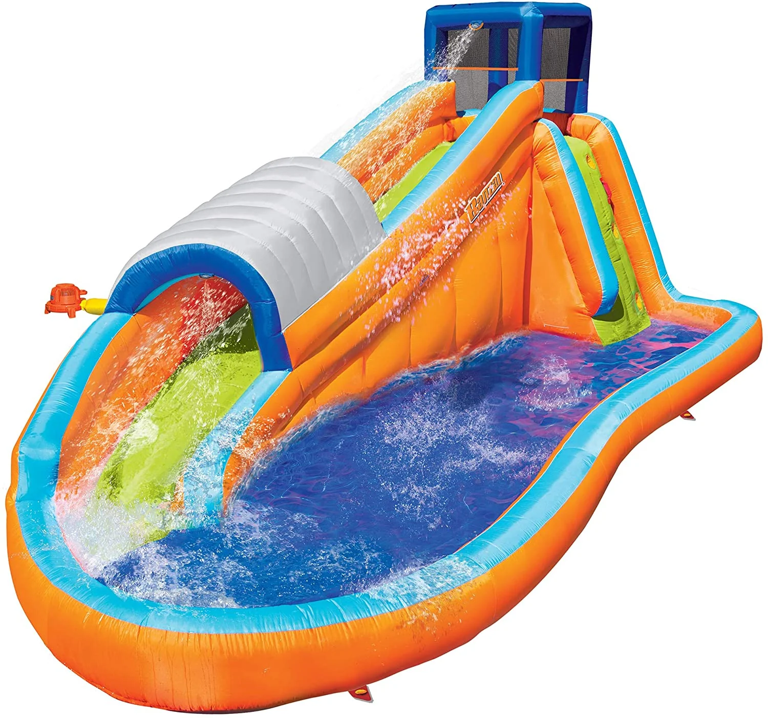 Banzai Surf Rider Aufblasbarer Aqua-Wasserrutschen-Splash-Park für Kinder im Hinterhof mit Kletterwand, Tunnelrutsche und Lagunen-Planschbecken für Kinder im Alter von 5 bis 12 Jahren