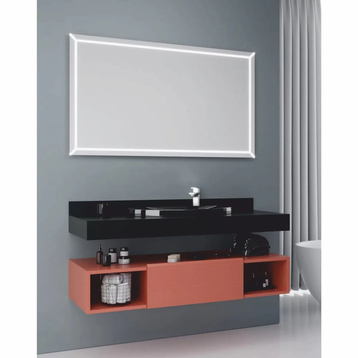 Luxury Bathroom Set Matt Black / Matt Pink 120 cm - Bathroom Furniture