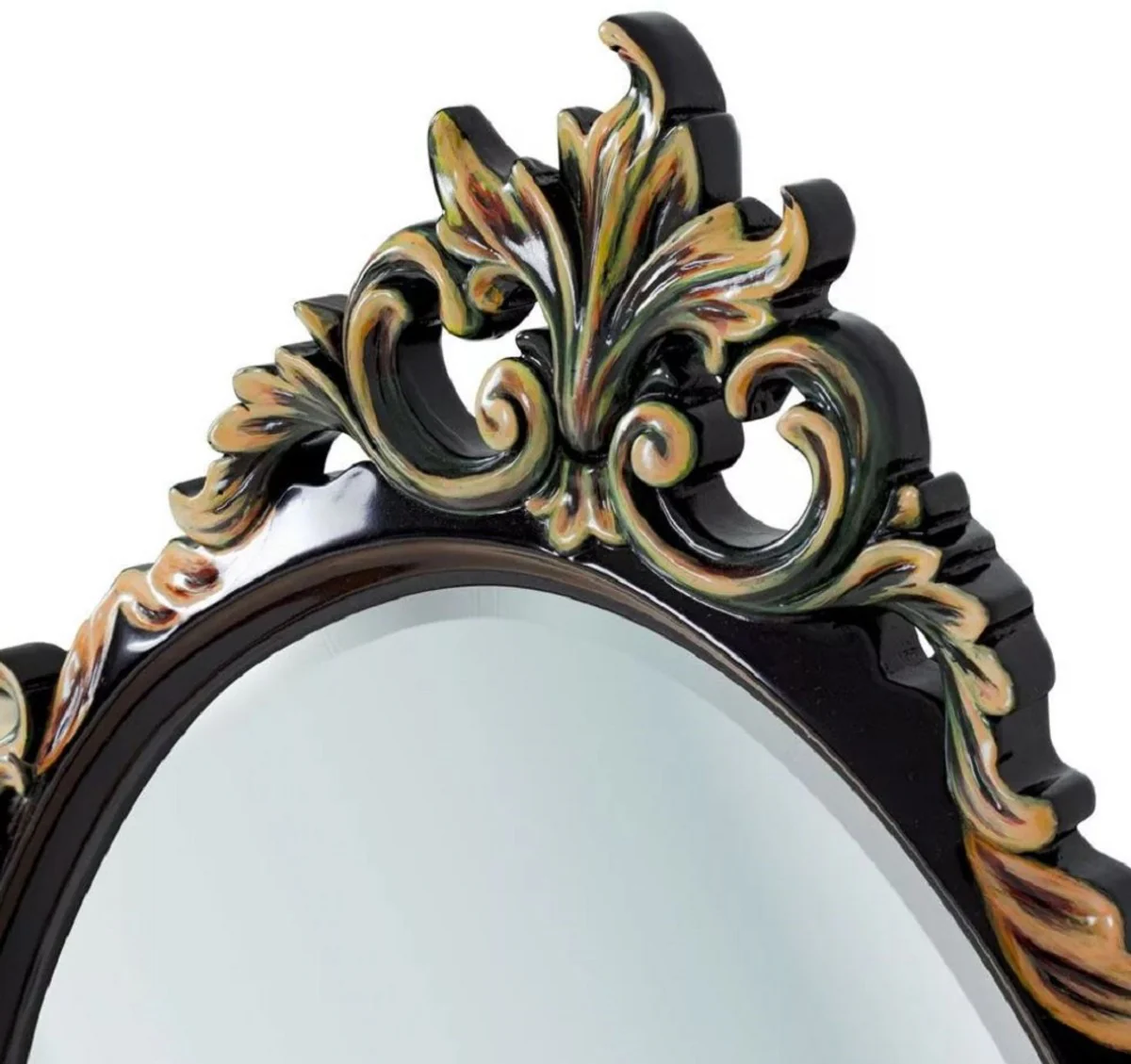 Luxus Barock Spiegel Schwarz / Mehrfarbig - Ovaler Massivholz Wandspiegel im Barockstil - Luxus Möbel im Barockstil - Barock Möbel - Edel & Prunkvoll