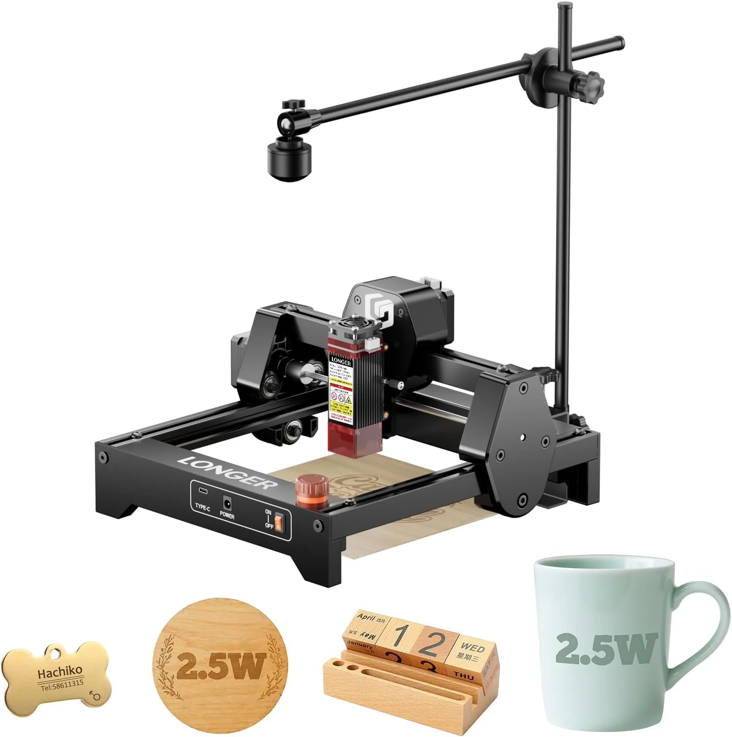 LONGER RAY5 Mini 2.5W Laser Engraver with Camera Kit, 12000mm/min High Speed ​​Cutter for Wood, Metal, Acrylic, Leather, DIY CNC, 130x140mm Engraving Area, WiFi, Emergency Security