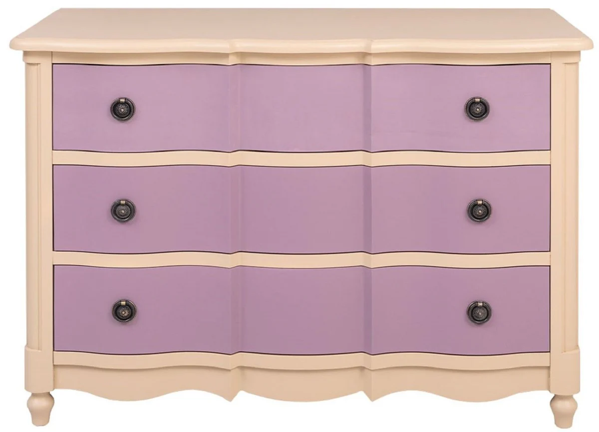 Country house style chest of drawers with 3 drawers beige / purple 130 cm - country house style furniture
