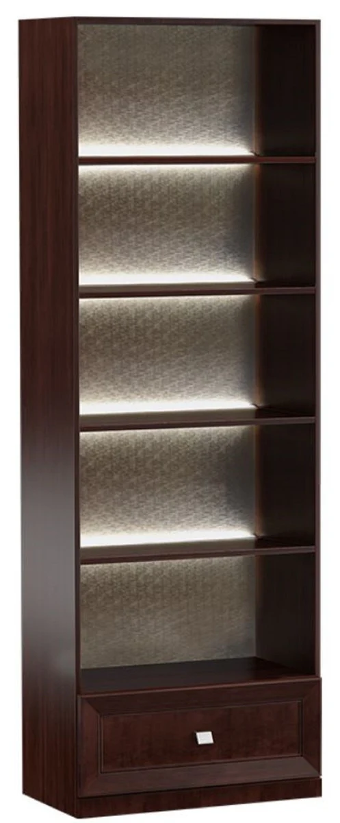 Luxury shelf cabinet dark brown / silver 70.4 x 44.2 x H. 225.6 cm - Illuminated office cabinet with drawer