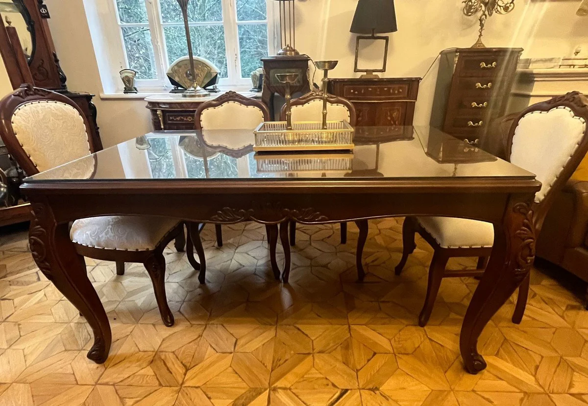 Luxury baroque dining table with glass top dark brown - handmade solid wood dining room table - luxury dining room furniture in baroque style - baroque furniture - baroque furnishings