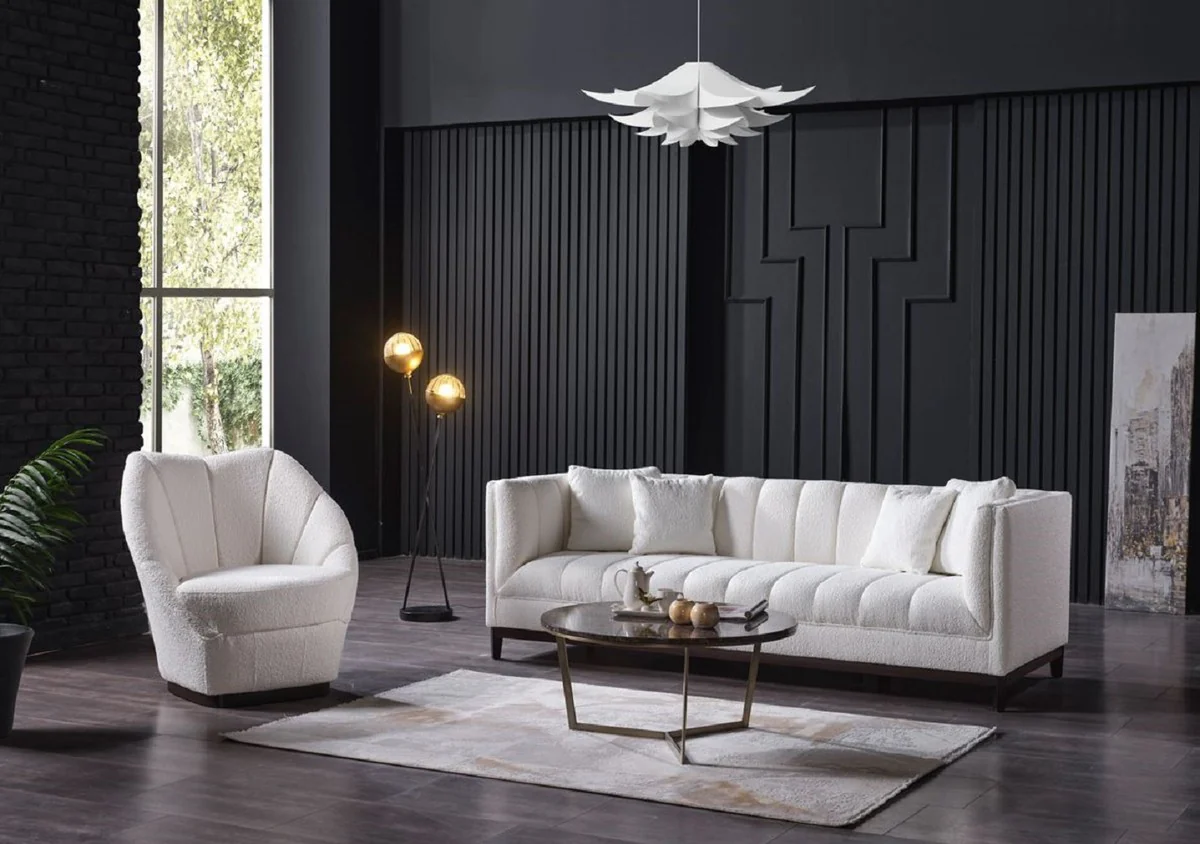 Luxury sofa white / black 240 x 90 x H. 80 cm - living room sofa - hotel sofa - living room furniture - hotel furniture - luxury furniture - luxury furnishings