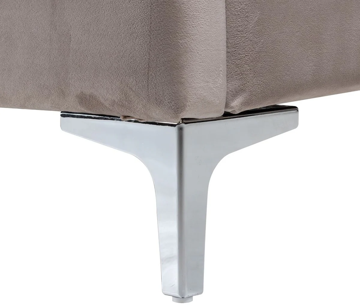 Luxury Art Deco double bed khaki / silver 195 x 218 x H. 130 cm - solid wood bed with elegant velvet fabric - luxury bedroom furniture - hotel furniture - Art Deco furniture