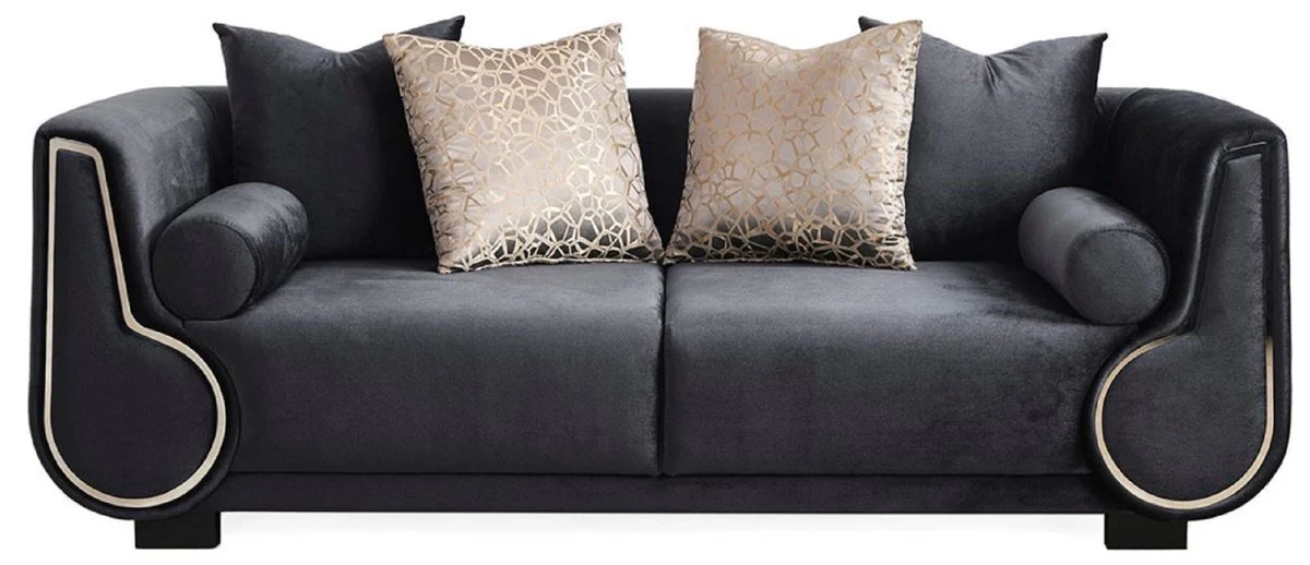 Luxury 3 Seater Sofa Black / Silver - Elegant Living Room Sofa - Luxury Living Room Furniture - Luxury Collection