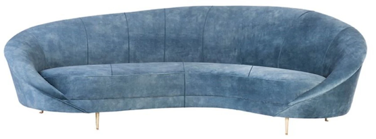 Luxury velvet sofa blue / brass 230 x 133 x H. 83 cm - Curved living room sofa with elegant velvet fabric - Living room furniture - Hotel furniture - Luxury furniture