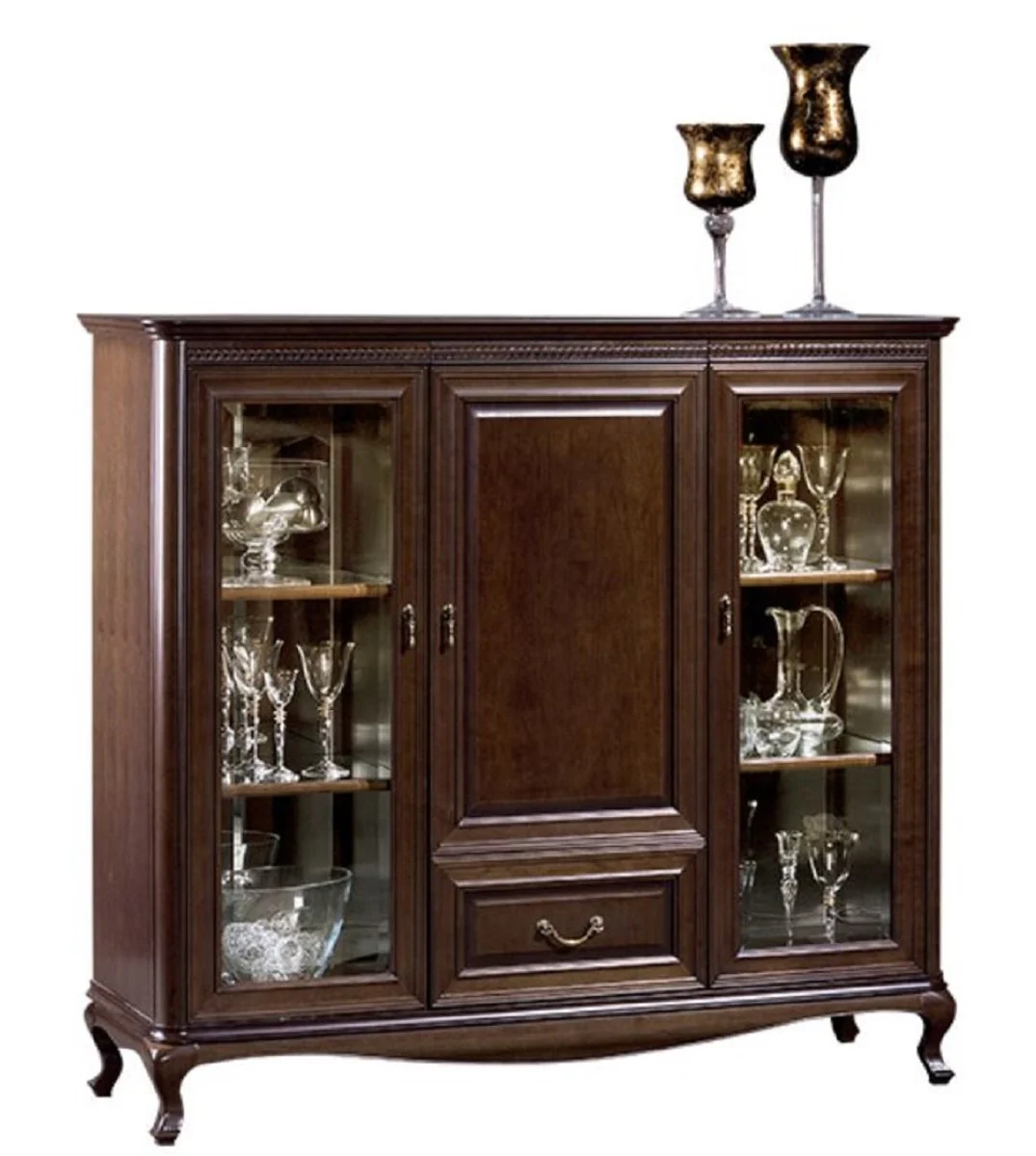 Luxury Art Nouveau living room cabinet with 3 doors and drawer dark brown 148.3 x 45.6 x H. 133.2 cm - luxury quality