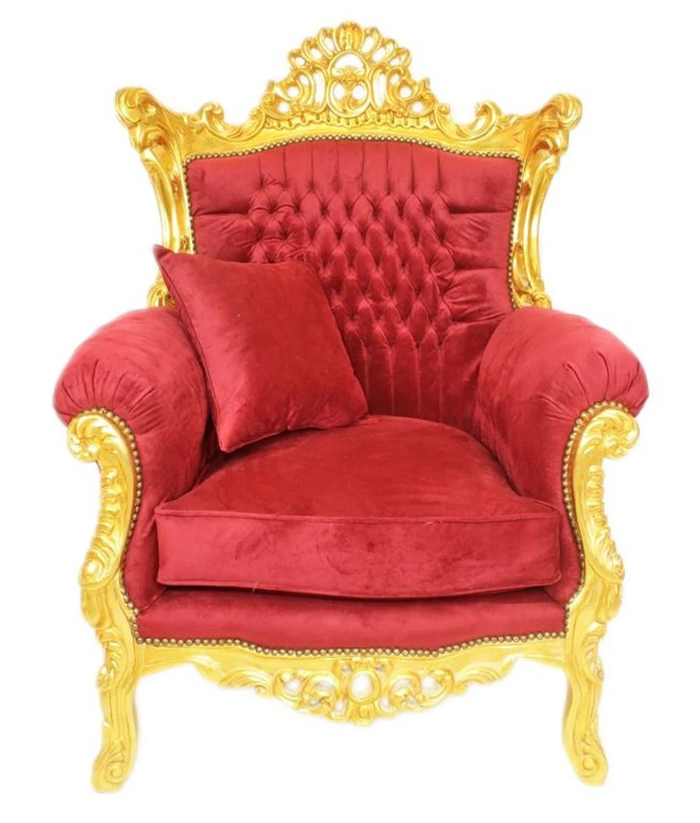 Baroque living room set Bordeaux velvet fabric / gold - 3 seater sofa + 2 armchairs