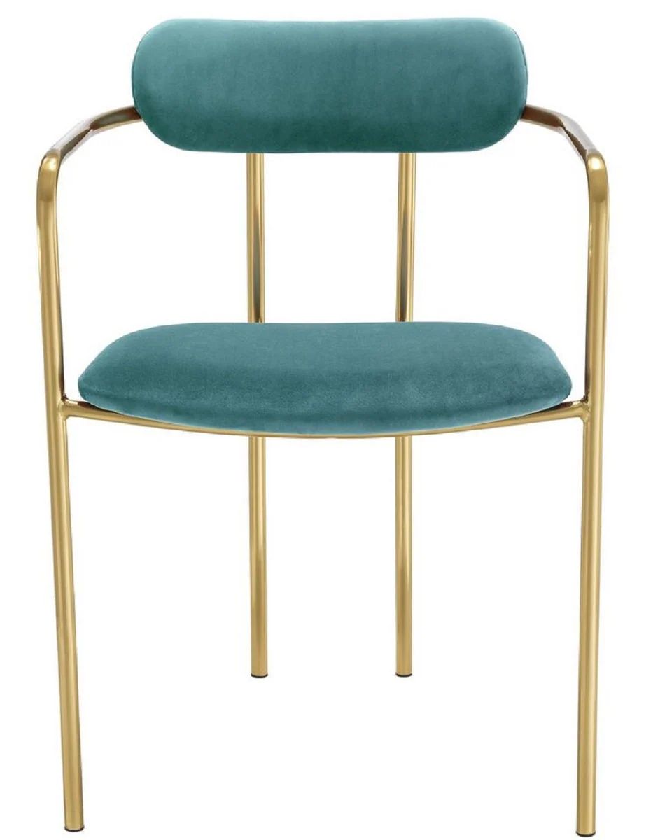 Luxury dining room chairs with armrests turquoise / gold 53 x 50 x H. 74 cm - kitchen chairs with elegant velvet fabric - dining room set - dining room furniture