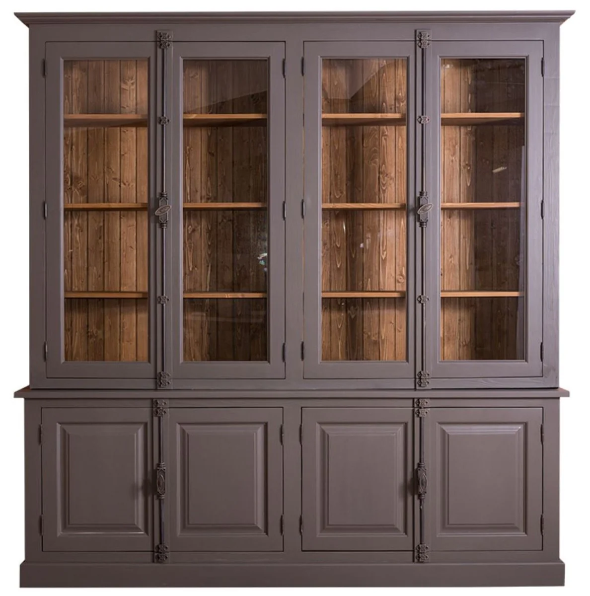 Country house style living room display cabinet purple gray / brown 223 x 50 x H. 228 cm - living room cabinet with 8 doors
