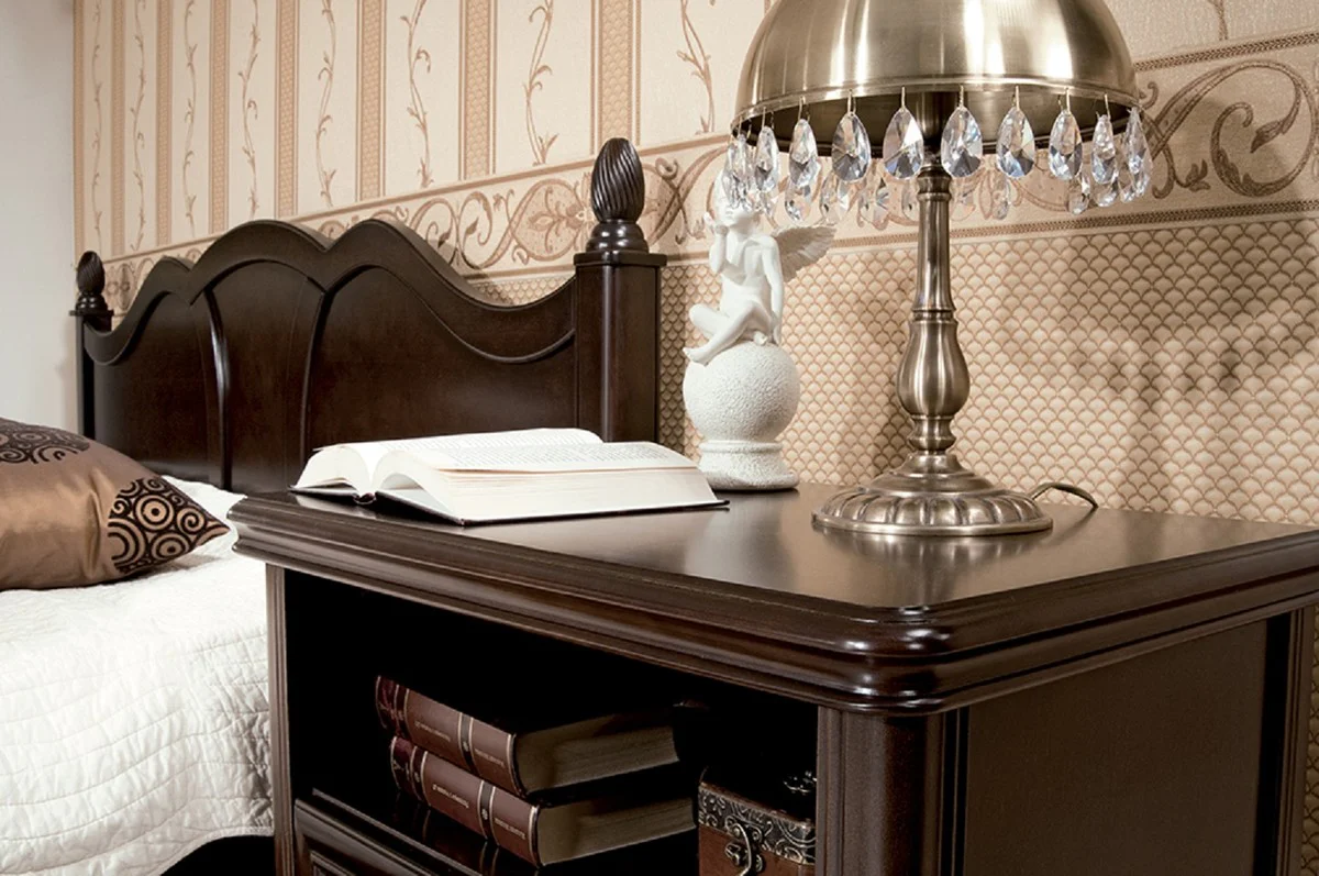 Luxury Art Nouveau nightstand dark brown 64 x 42.5 x H. 63.1 cm - Elegant solid wood bedside table with drawer - Baroque & Art Nouveau bedroom furniture