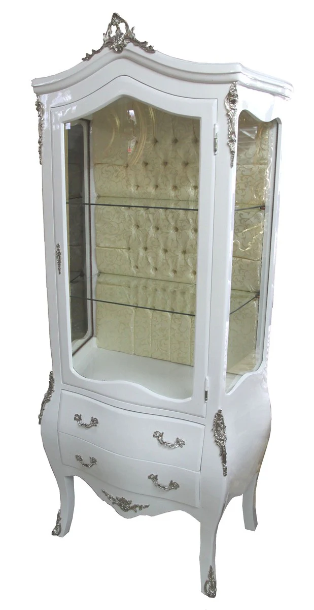 Baroque display cabinet white / silver - display cabinet - living room cabinet glass display cabinet