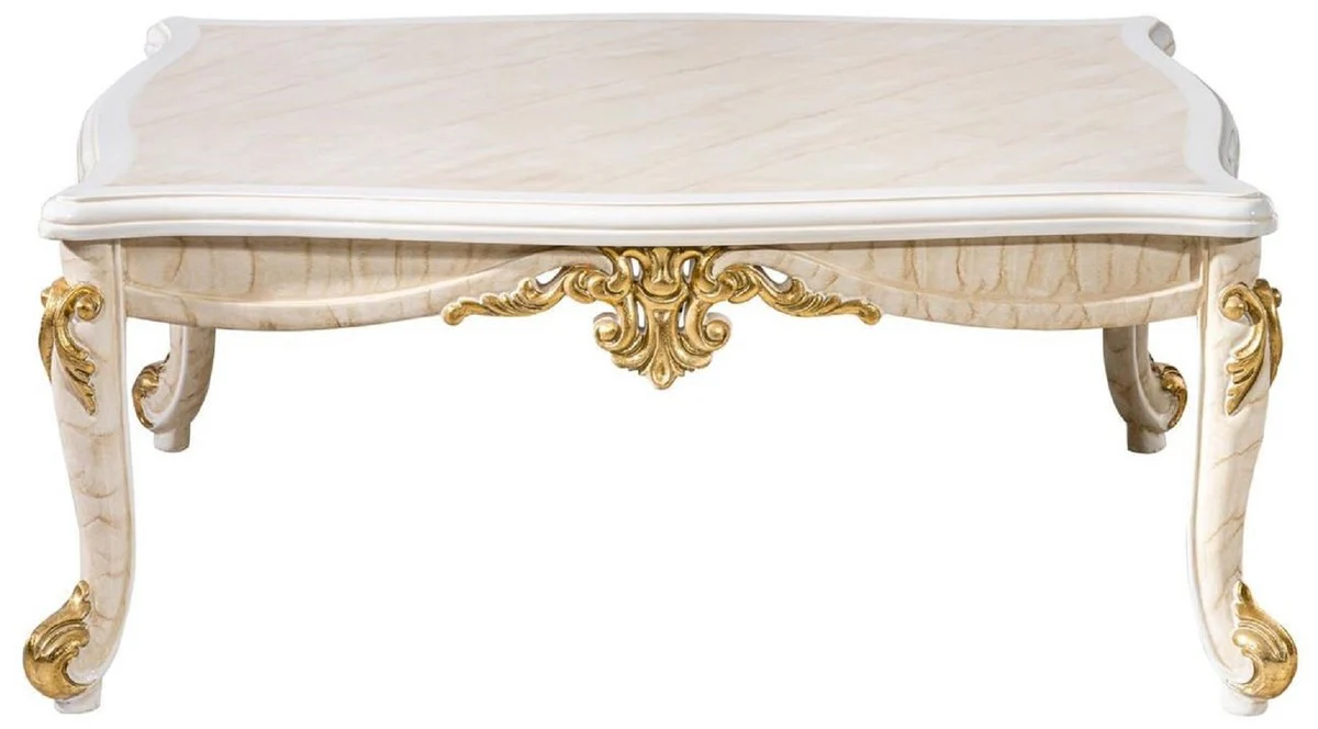 Luxury baroque coffee table beige / white / gold - magnificent living room table in baroque style - baroque style living room furniture - baroque furniture - baroque furnishings - luxury furniture in baroque style