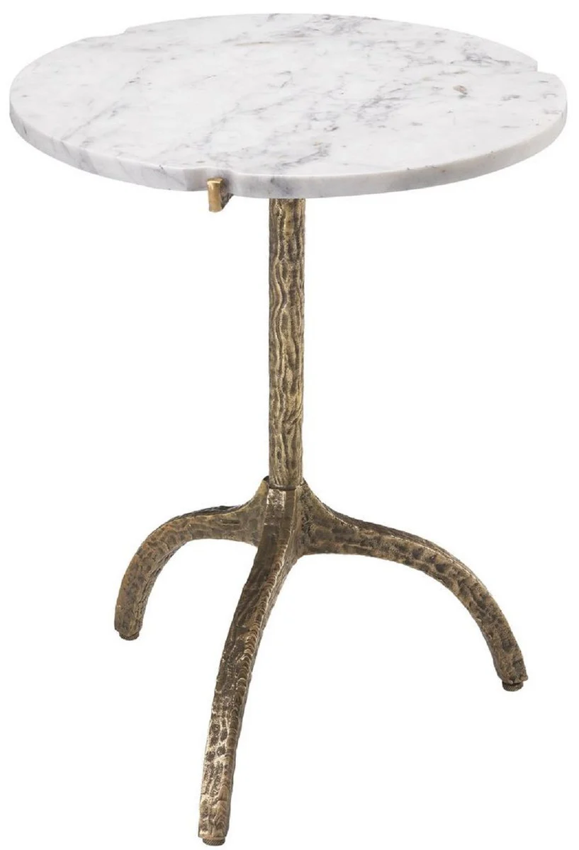 Luxury side table vintage brass / white Ø 45 x H. 58.5 cm - brass table with marble top - living room furniture - luxury furniture