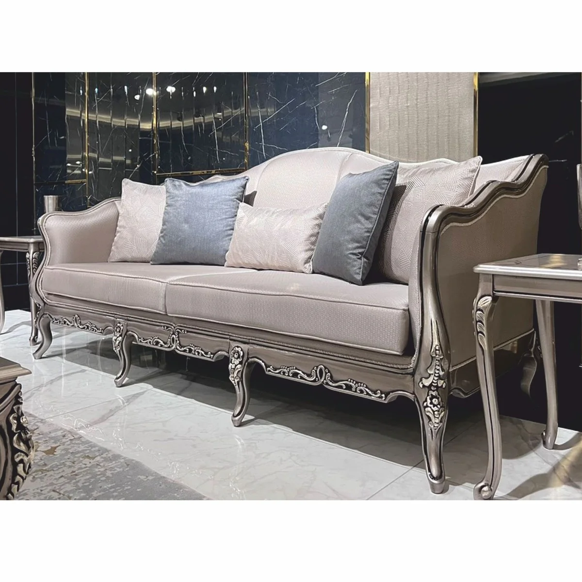 Luxury Baroque Sofa Silver 225 cm - Baroque style living room furniture