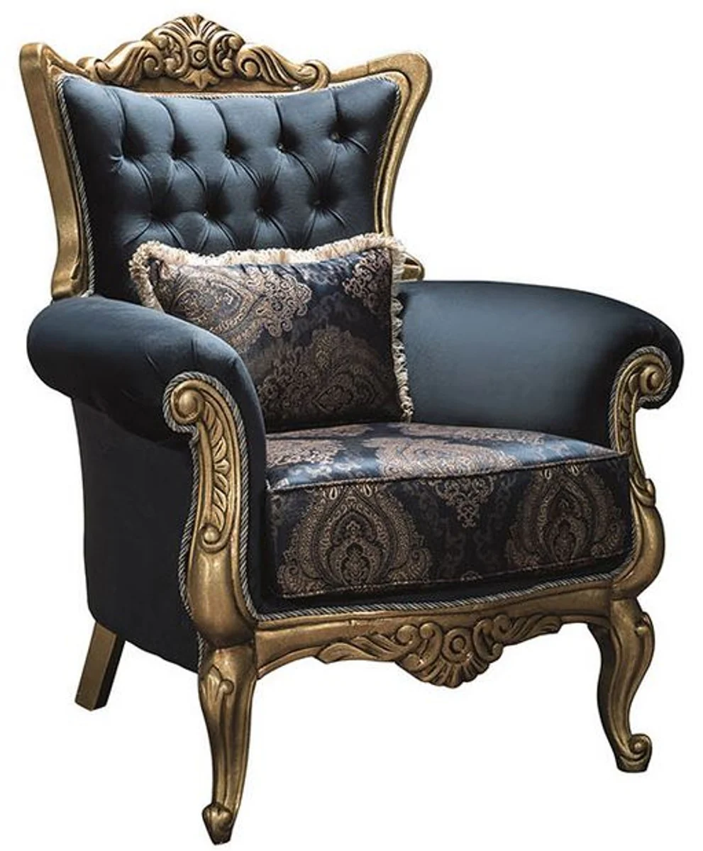 Luxury Baroque Living Room Set Blue / Gold - 2 Sofas & 2 Armchairs & 1 Coffee Table - Living Room Furniture - Noble & Magnificent