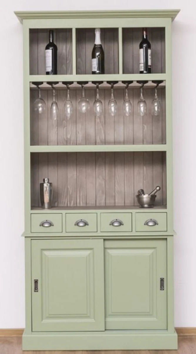 Country house style wine cabinet light green / gray 103 x 36 x H. 210 cm - Bar cabinet in country house style - Country house style bar furniture