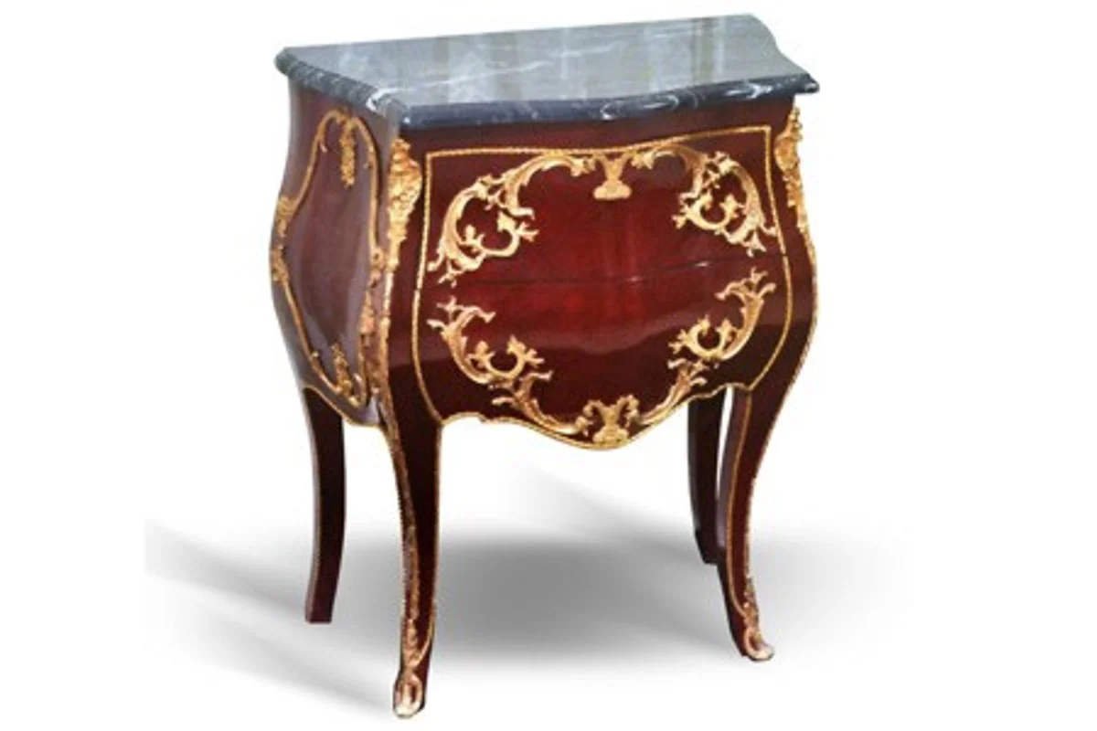 Barock Kommode mit Marmorplatte Mahagonie Braun mit goldenen Metallapplikationen - Hotel Collection