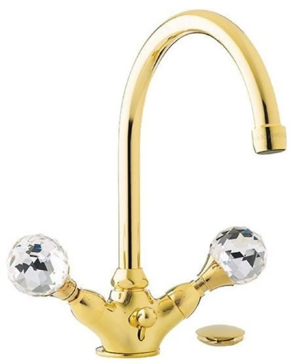 Luxury washbasin fitting with Swarovski crystal glass gold H. 30 cm - single hole mixer with waste set - luxury bathroom accessories - Made in Italy