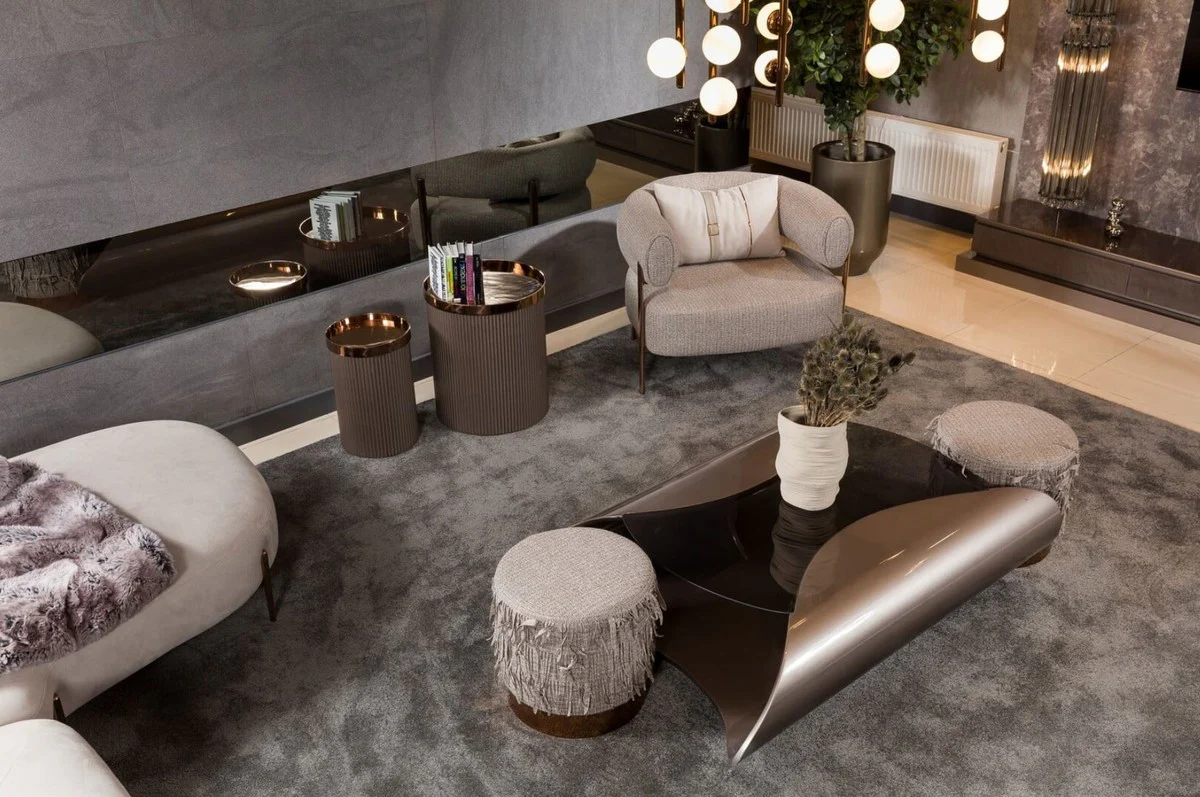 Luxury designer coffee table gray / black 140 x 90 x H. 35 cm - Living room table with glass top - Living room furniture - Hotel furniture - Luxury designer furniture - Luxury collection