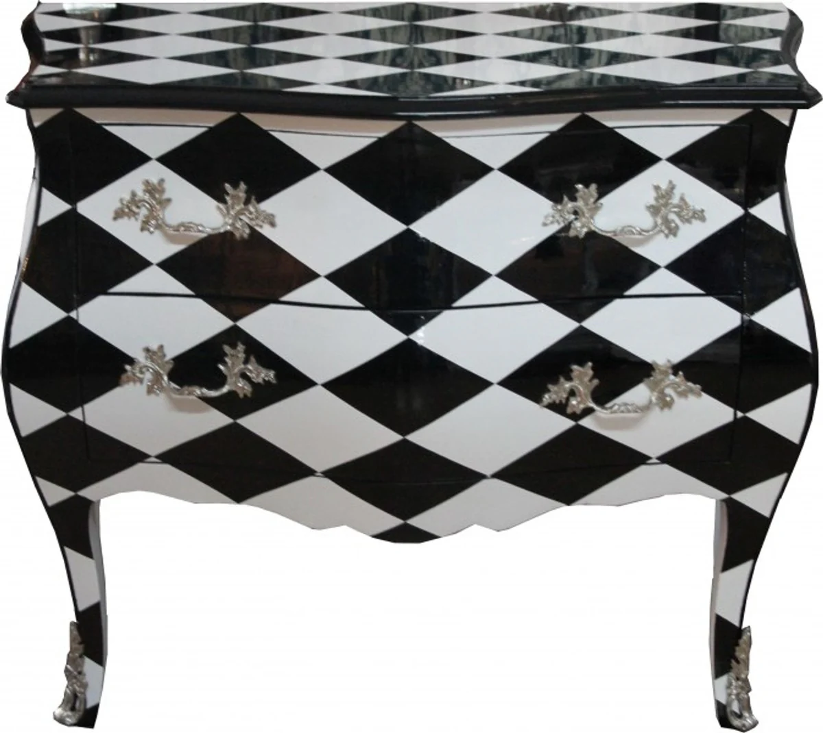 Baroque chest of drawers checked black/white 104 cm - handmade from solid wood