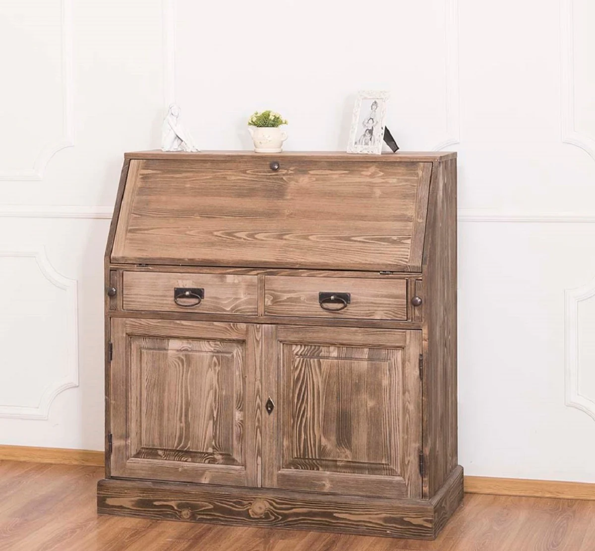 Country house style writing chest with 2 doors and 8 drawers brown 106 x 49 x H. 109 cm - country house style furniture