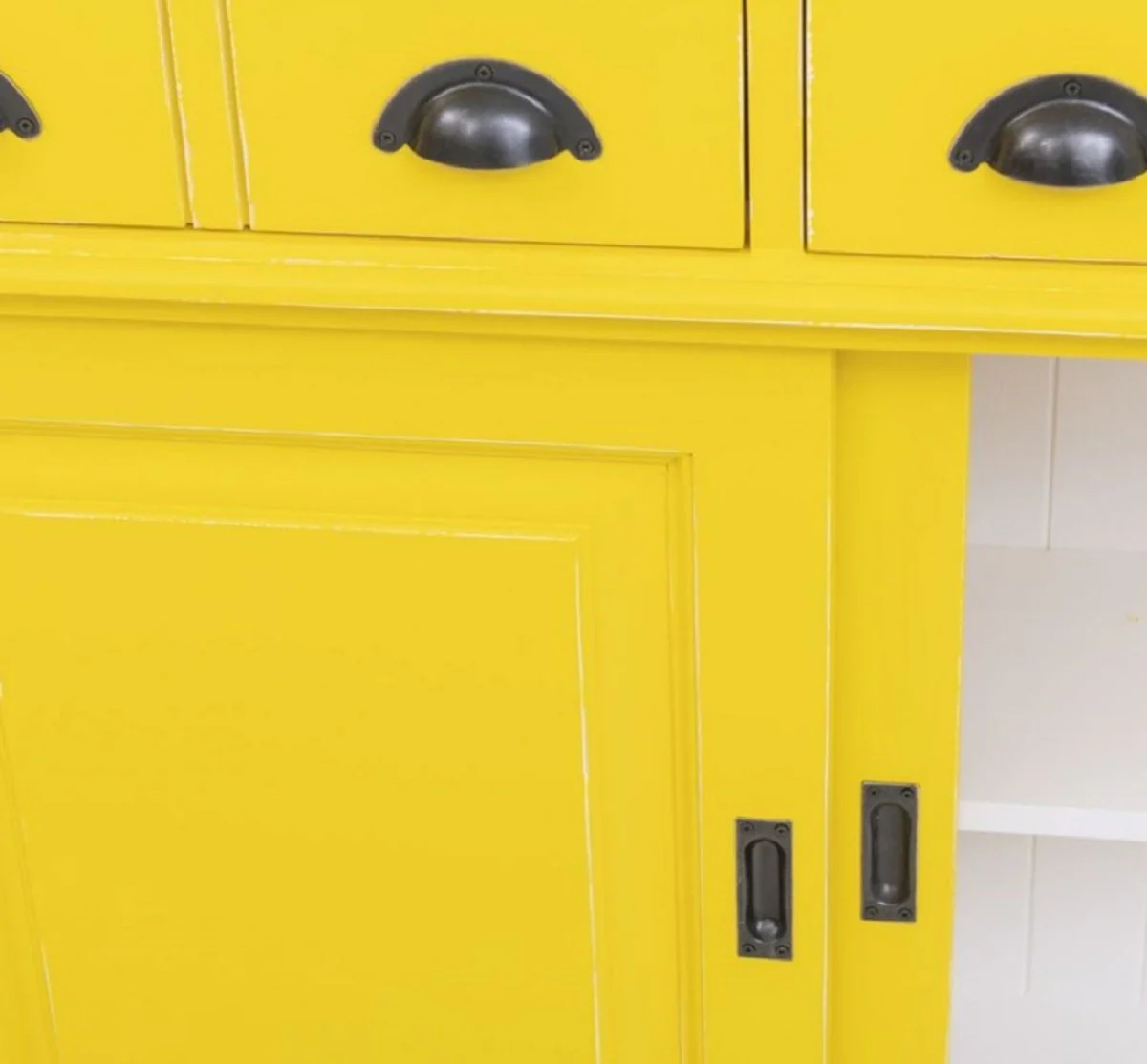 Country house style solid wood bar cabinet yellow / white 151 x 36 x H. 210 cm - Solid wood wine cabinet in country house style - Solid wood bar furniture - Country house style bar furniture