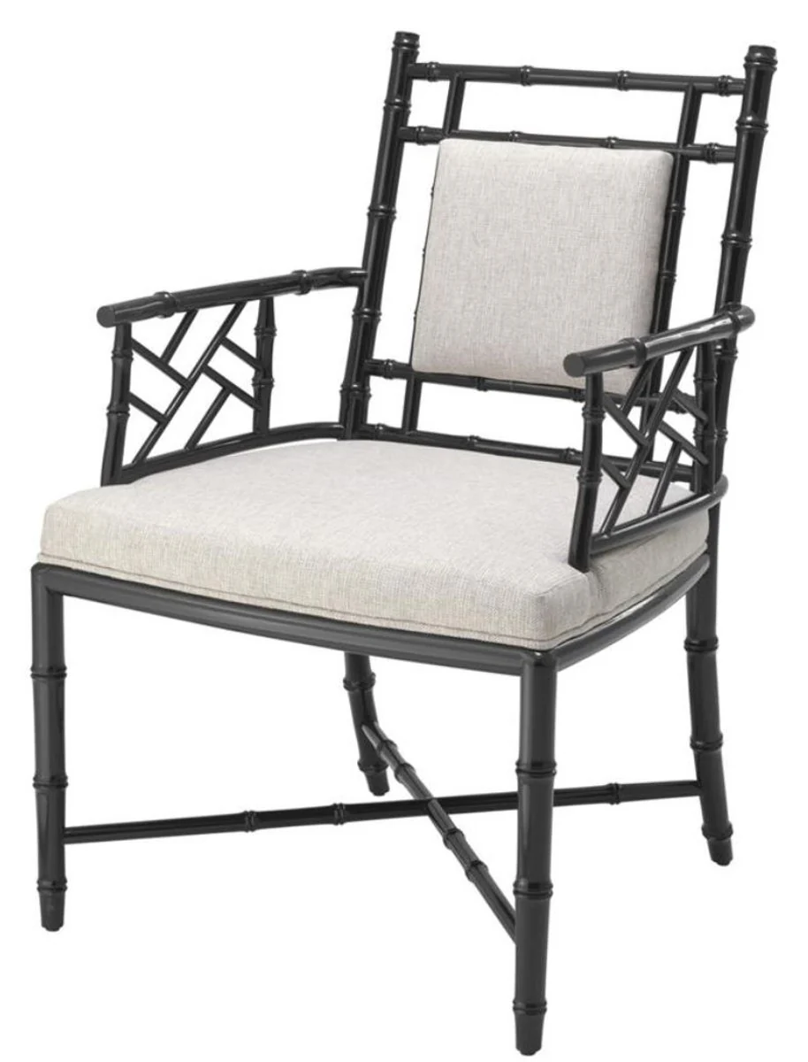 Luxury dining room chair with armrests piano black / natural color 63 x 65 x H. 94 cm - dining room & winter garden furniture