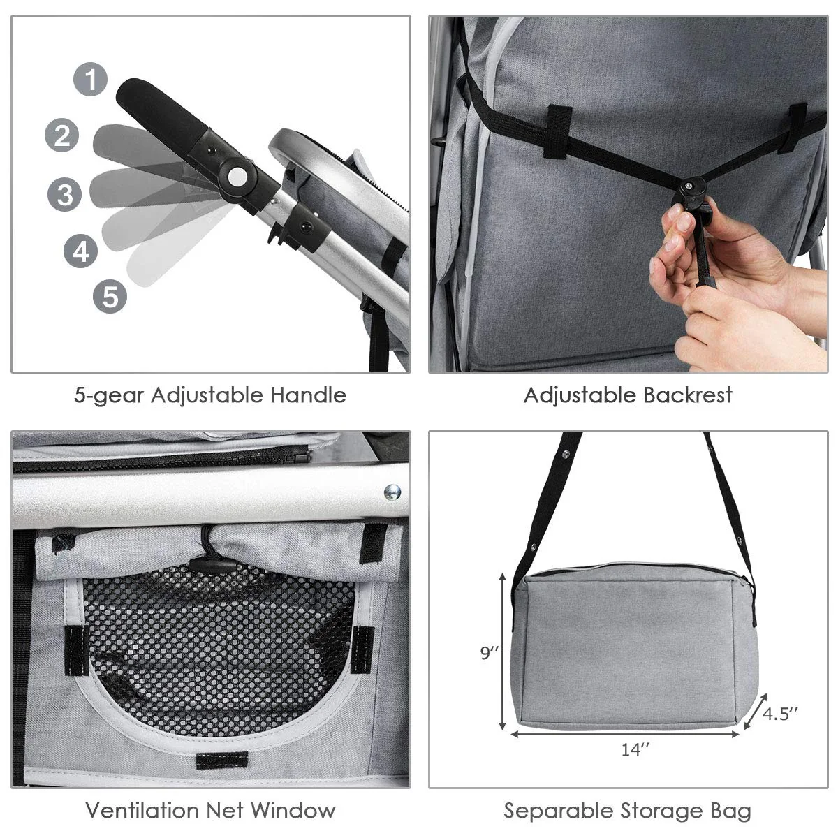 Kinderwagen, umwandelbarer Hochformat-Kinderwagen mit Stubenwagen, verstellbares Verdeck und Rückenlehne, Aufbewahrungskorb, Fußabdeckung, faltbarer Kinderwagen für Neugeborene (grau)
